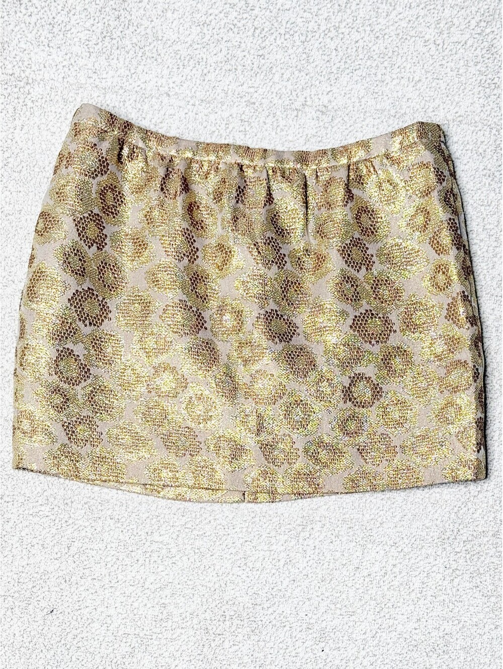 J.Crew Gold Metallic Brocade Mini Skirt Size 6 Silk Blend Holiday Party